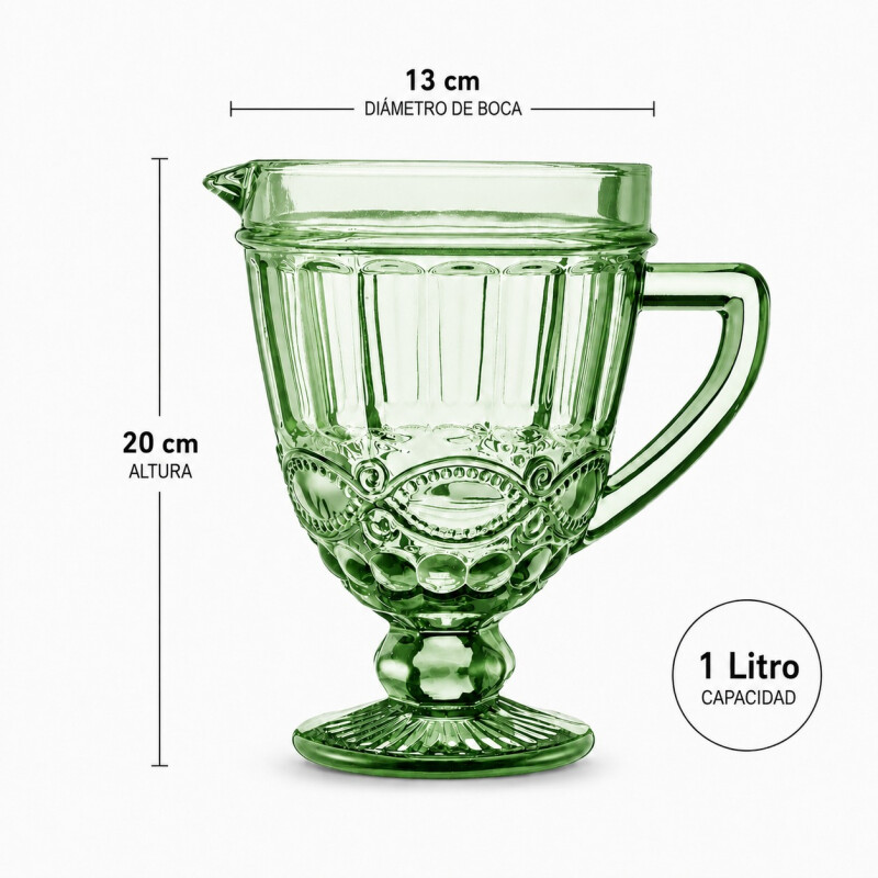 Jarra Labrada 1 Litro y 6 Vasos 300 ml Set Vidrio Verde