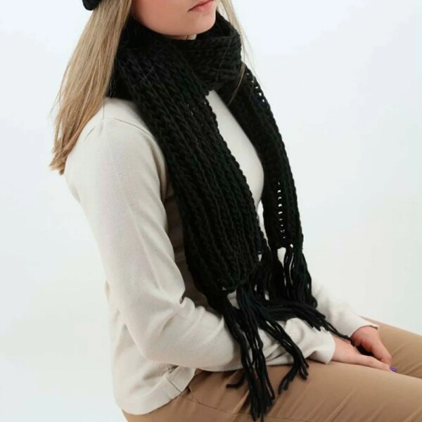 Bufanda Hilo Tejido Crochet Abrigo Suave Hombre Mujer Variante Color Negro