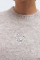 Sweater con perlas y strasses beige melange