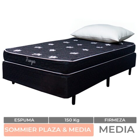 PLAZA Y MEDIA + BOX - Conjunto de Sommier Troya Espuma de plaza 1 y 1/2 Plaza 190x110x50 150K PLAZA Y MEDIA + BOX - Conjunto de Sommier Troya Espuma de plaza 1 y 1/2 Plaza 190x110x50 150K