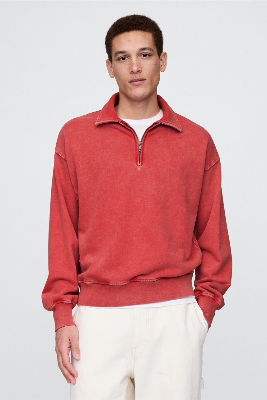 Buzo Deportivo Sin Felpa Medio Cierre Hombre Washed Red