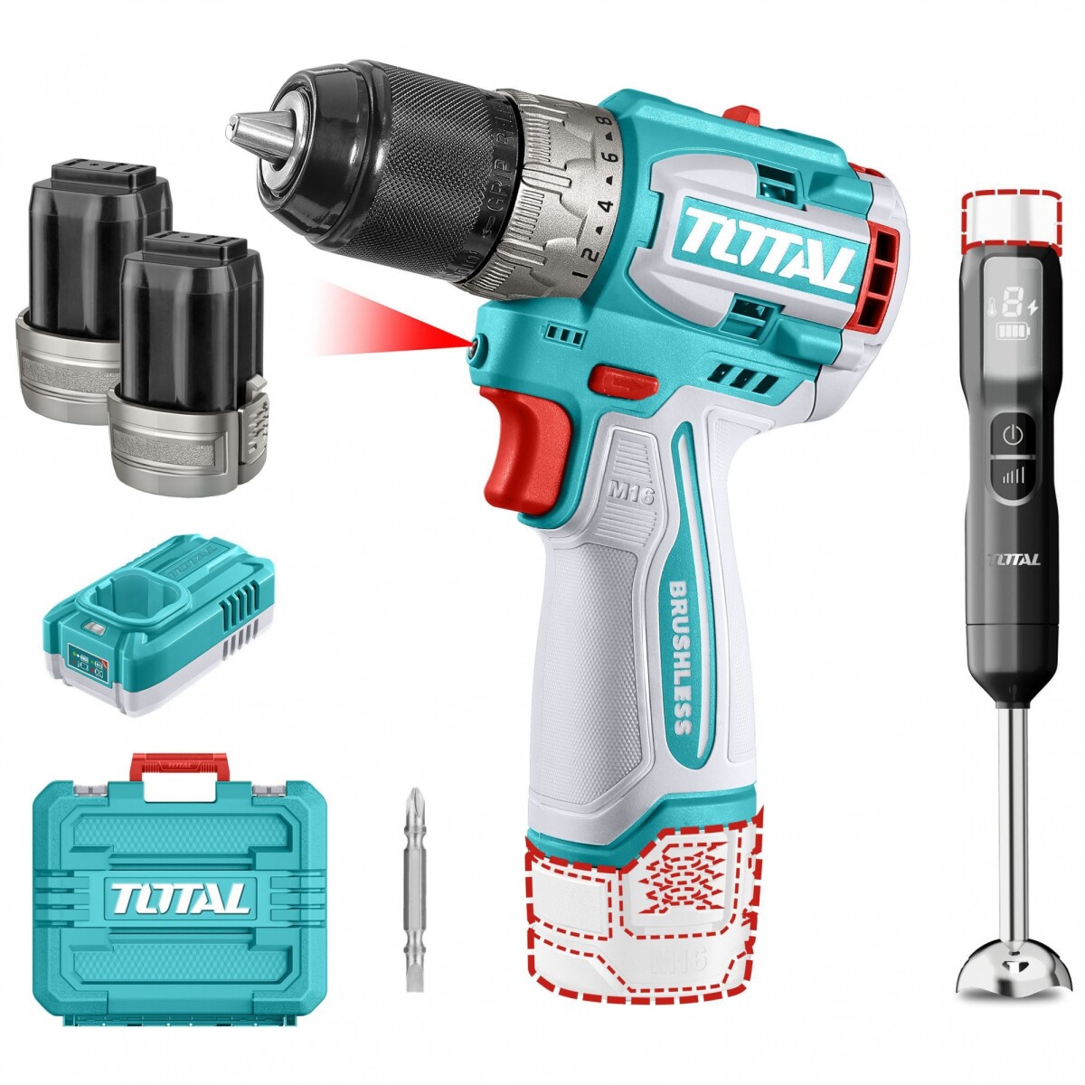 Kit Línea 16v: Taladro Atornillador + Mixer, 2 Baterías 