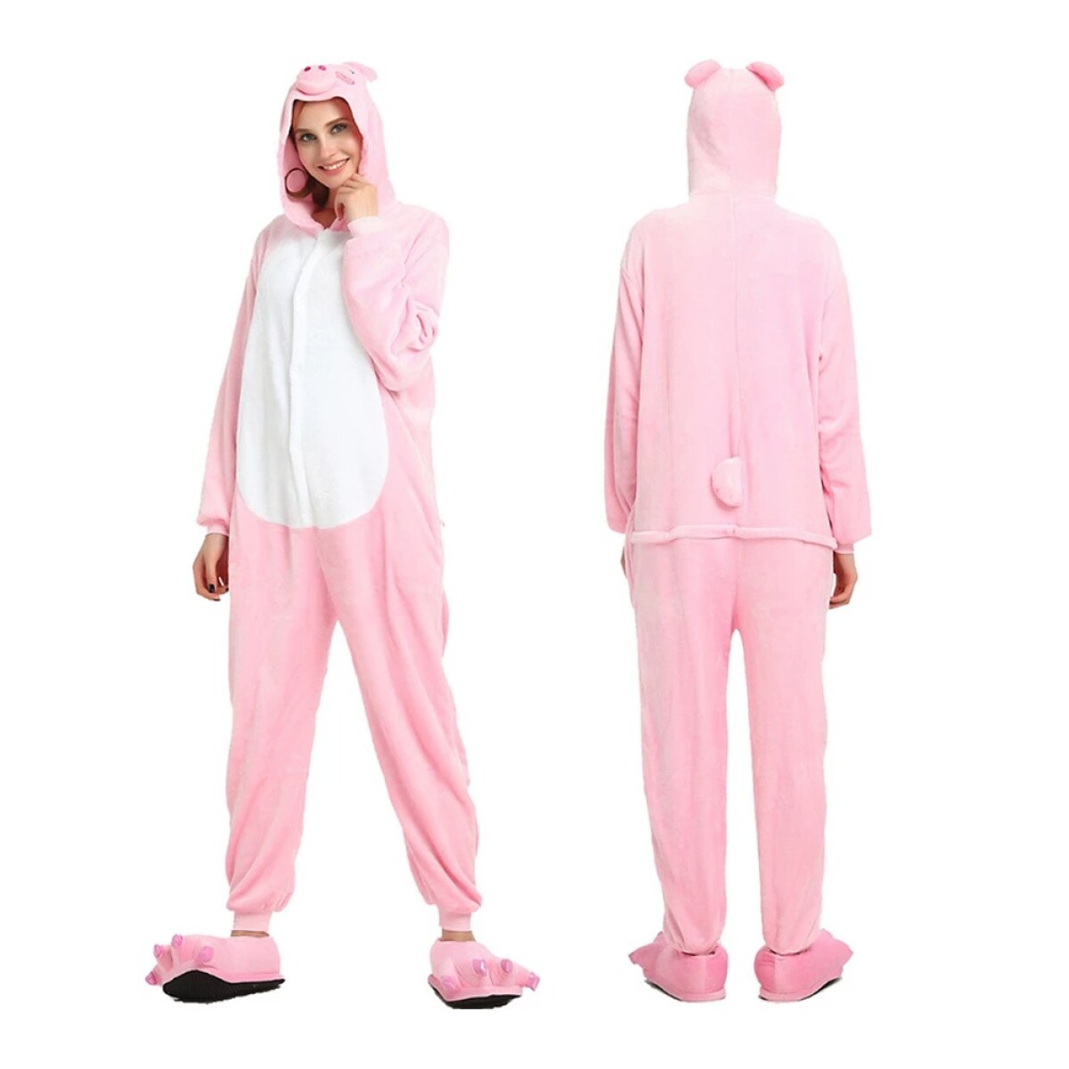 Pijama Entero de Plush Abrigado para Adultos Diseño Cerdito - Rosa 