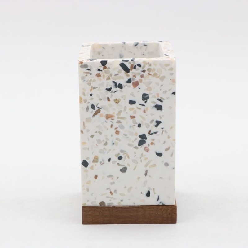 Vaso porta cepillo de dientes circular marmol terrazo Vaso porta cepillo de dientes circular marmol terrazo