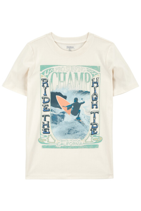 Remera de algodón, manga corta estampa surf Sin color