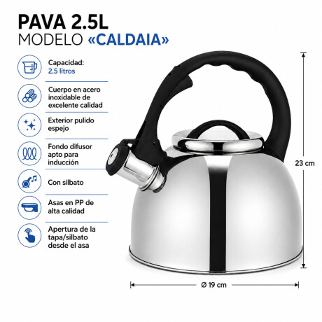 Caldera Pava Silbadora 2.5Lt en Acero Inox Cuori Caldaia Plateado