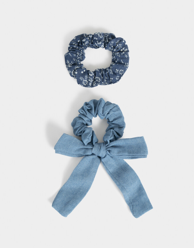 Gomitas Infantiles Con moño Set De Scrunchies - Combinacion Bicolor