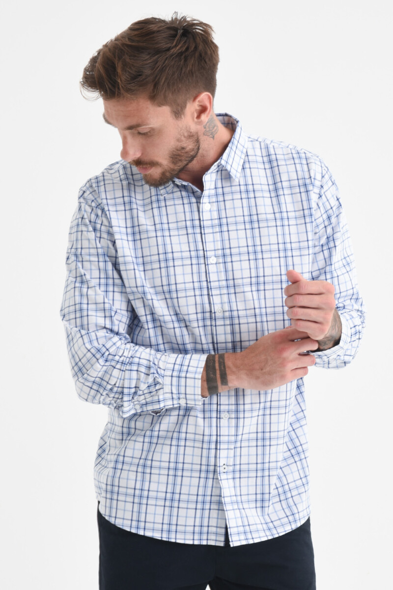 Camisa manga larga formal - Cuadros azul 