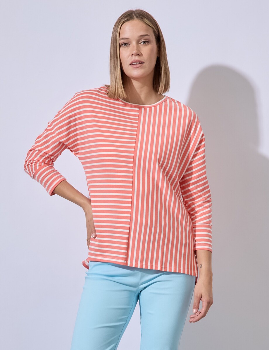 Remera Algodon Lineas - Coral 