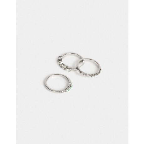 Set De Anillos Con Strass Plateado