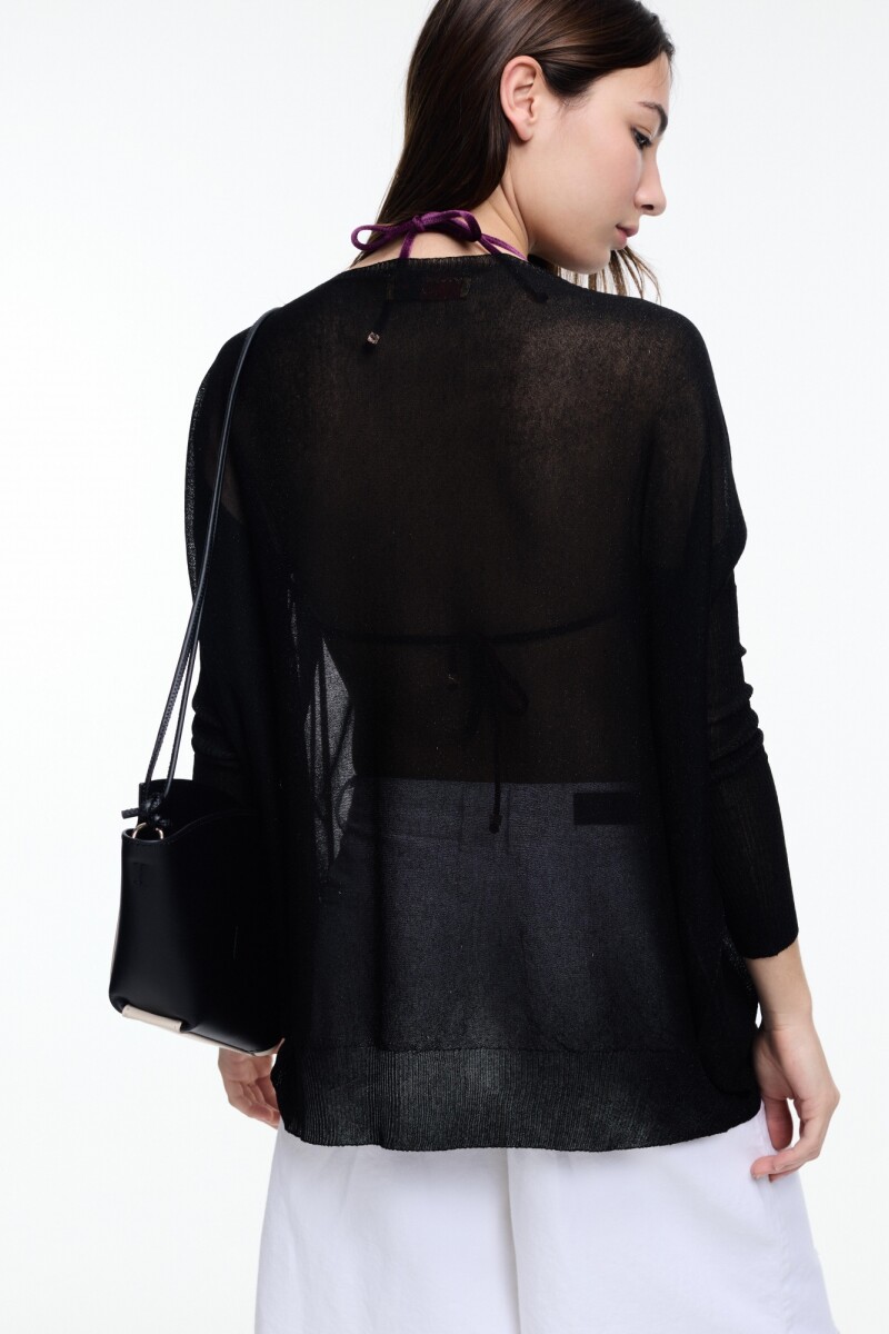 SWEATER EN V LUREX Negro