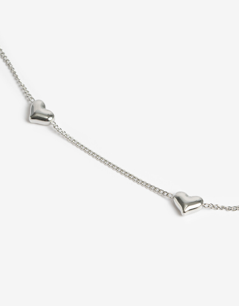 Collares Cortos Metal Collar De Acero Corazones - Plateado