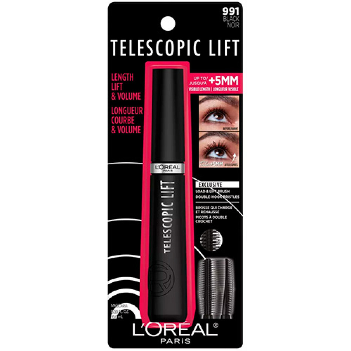 L’Oréal Mascara de Pestañas Telescopic Lift N°991 Black – Volumen y Lifting