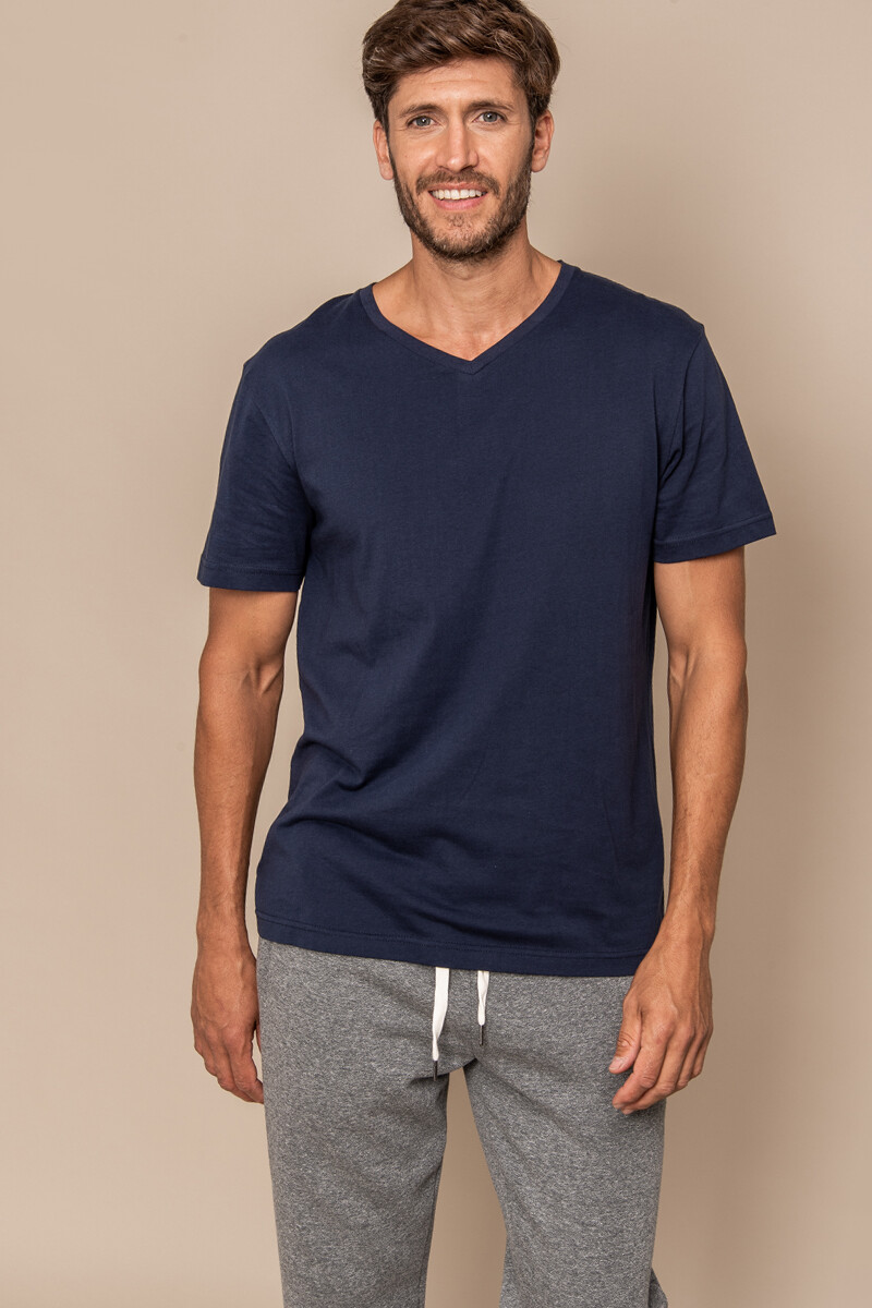 Camiseta Cuello V Azul