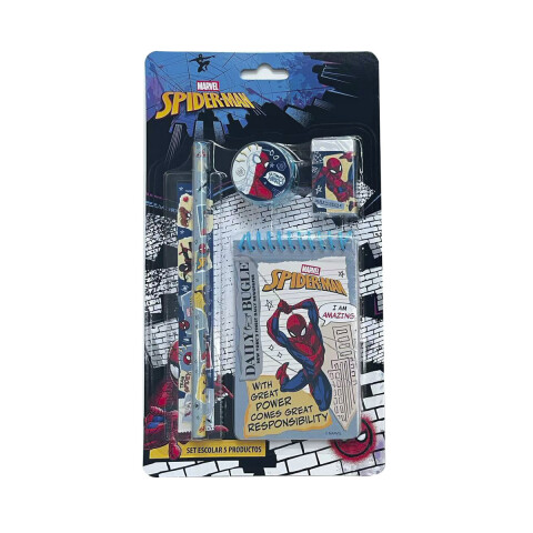 Set x 5 Útiles Escolares con Libreta de Rulo Spiderman U