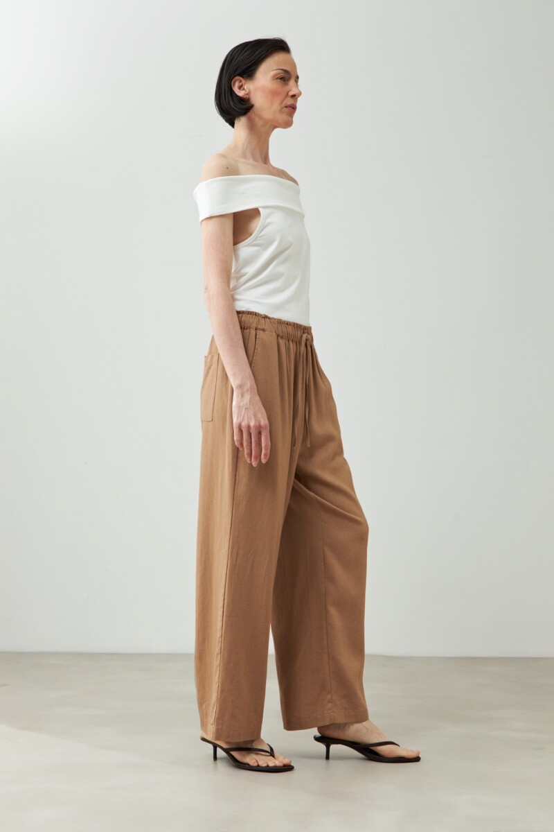 Pantalón pijama de lino tostado
