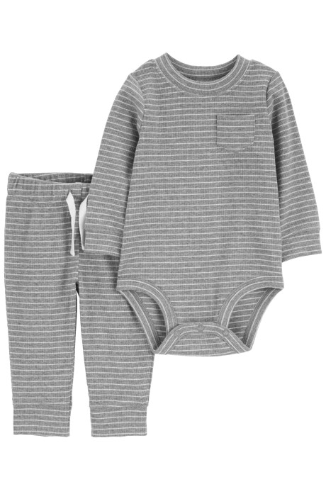 Set dos piezas de algodón acanalado, pantalón y body, diseño a rayas Sin color