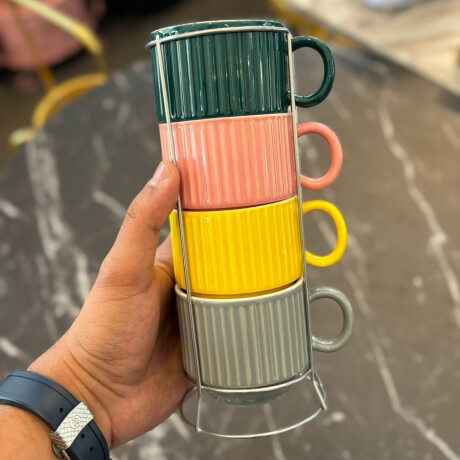 Set de Tazas de cerámica facetada con soporte - 160ml Sc