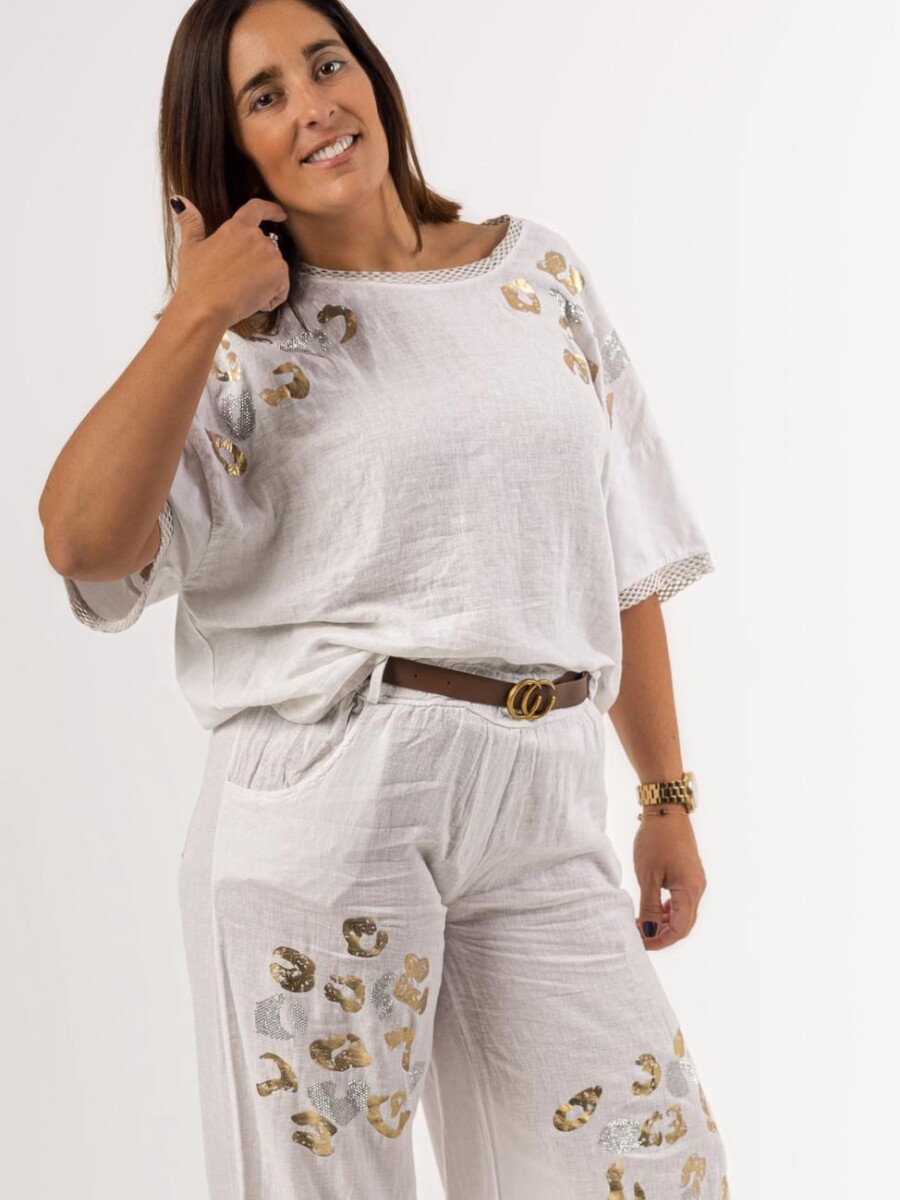 Palazo 100% lino con cinto incluido Made in Italy blanco