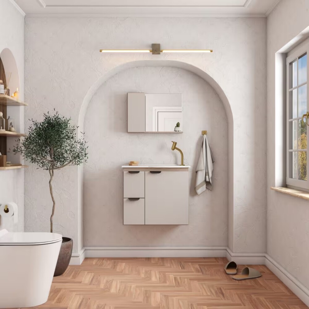 Mueble de baño suspendido Margarita Beige 60 cm con bacha de resina Mueble De Baño Suspendido Margarita Beige 60 Cm Con Bacha De Resina