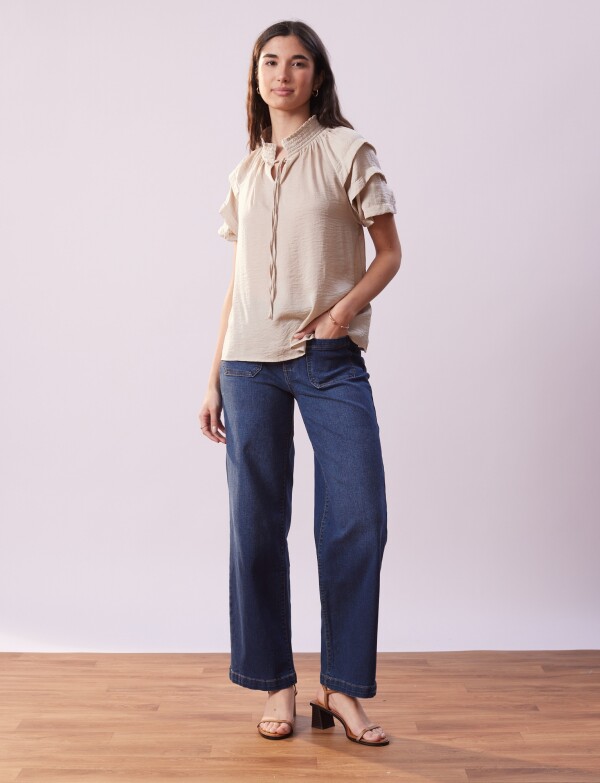 Blusa Cordel Manga Volados BEIGE