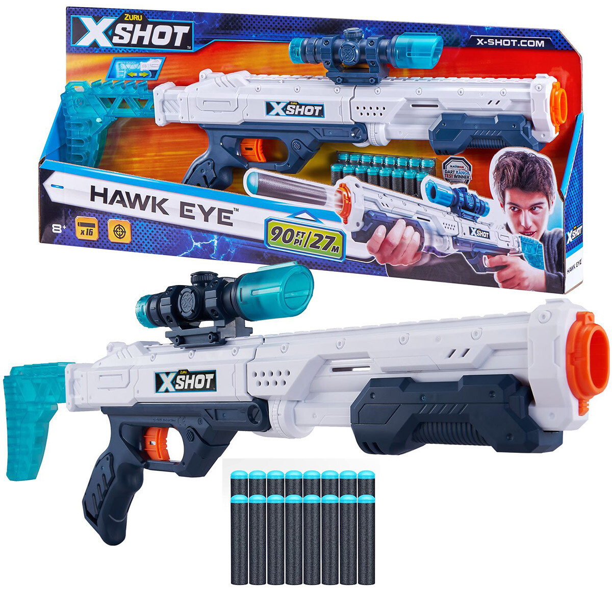 Pistola X Shot Excel Hawk Eye Lanzador + 16 Dardos 