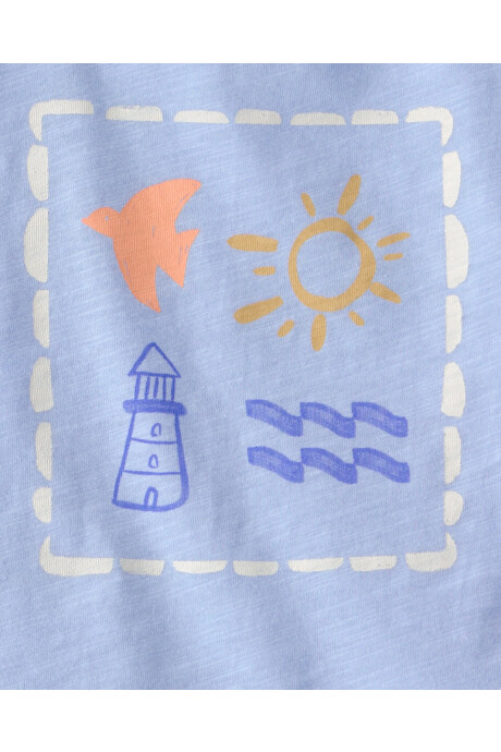 Set dos piezas de algodón, short y remera, azul y marfil, estampa faro Sin color
