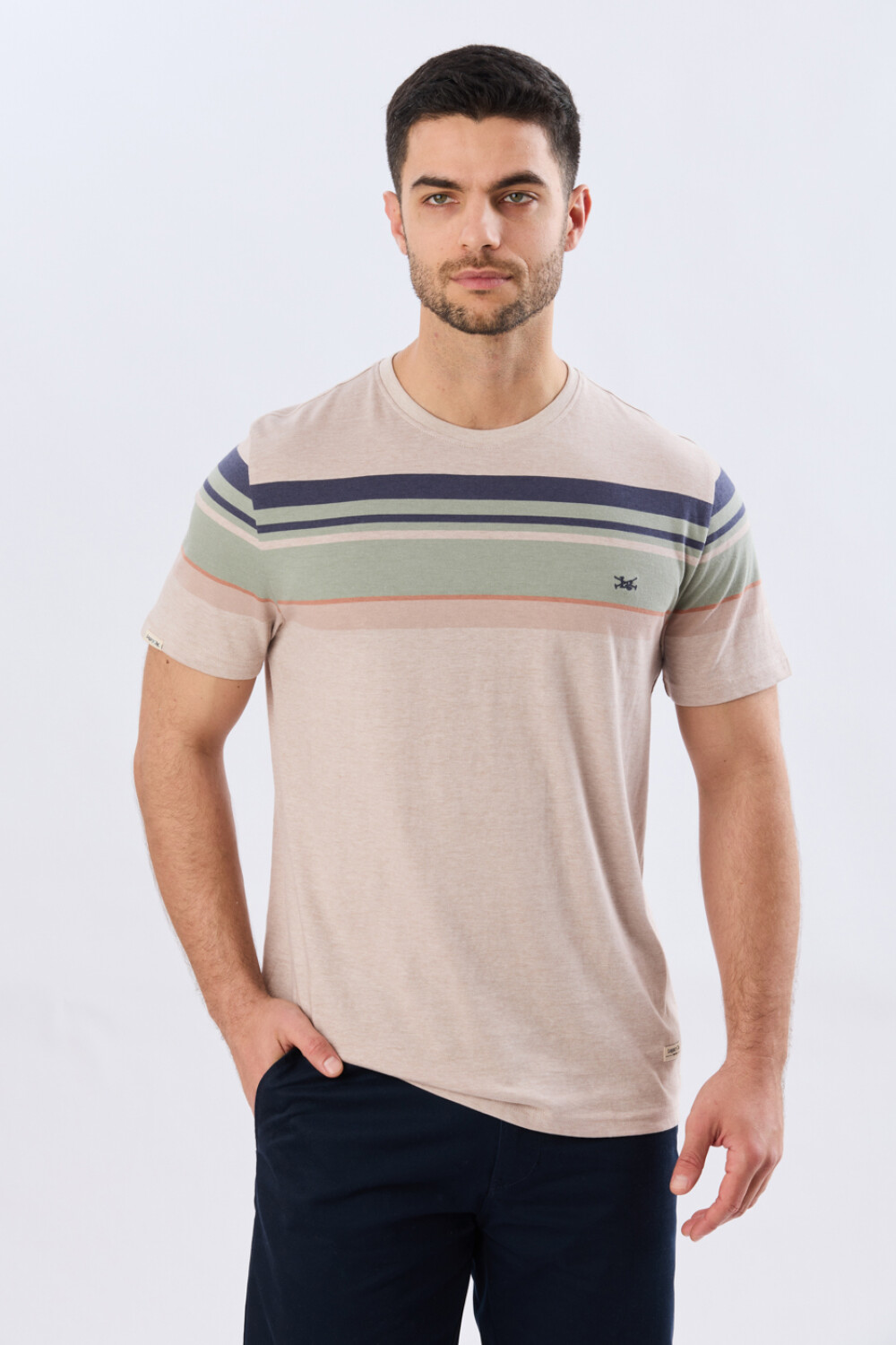 REMERA RAYADA DE ALGODÓN Beige