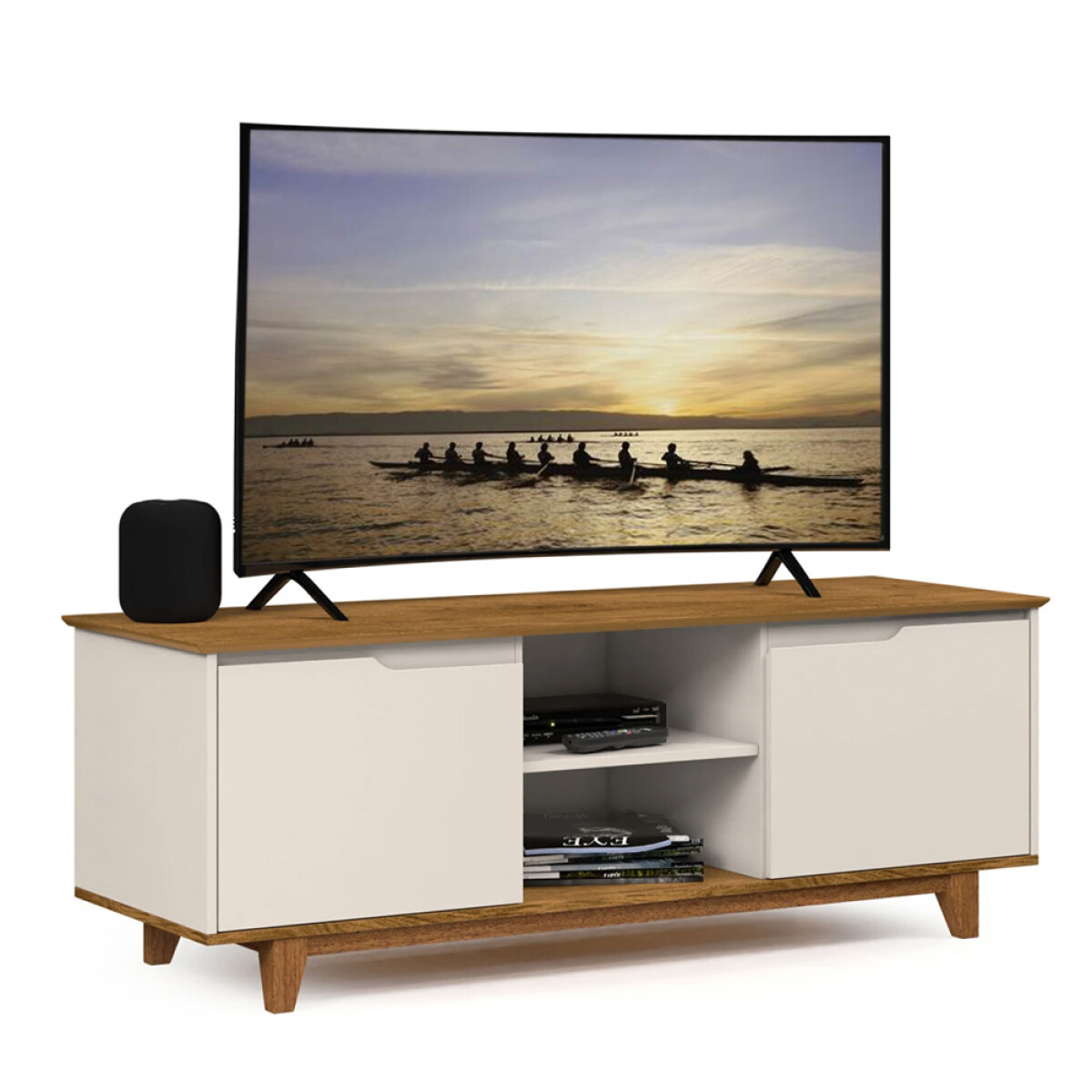 RACK APARADOR PARA TV O AUDIO 2 PUERTAS BASE EN MADERA MACIZA 