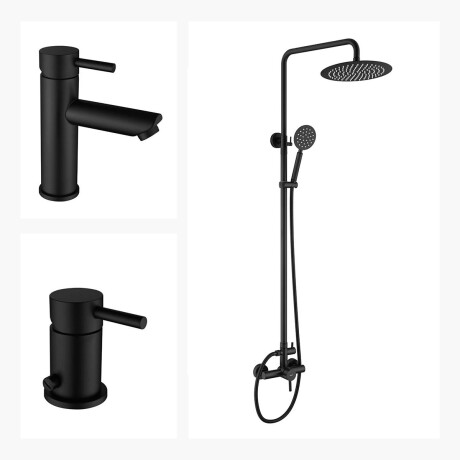 JUEGO DE GRIFERIA NEGRO BARRAL DE DUCHA LAVATORIO BAJO Y BIDET 000
