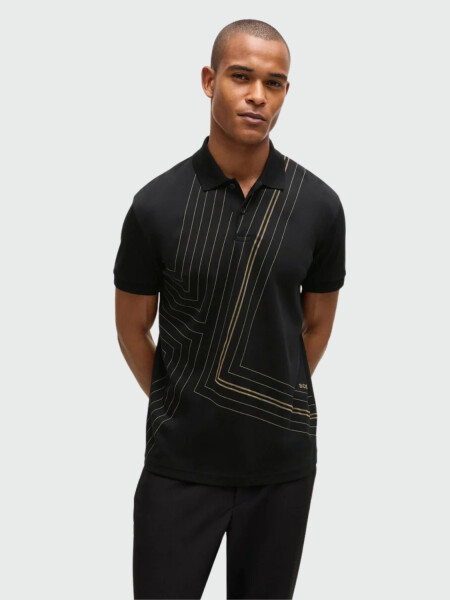 BOSS Polo de Algodón Interlock con Arte de Línea Fina 001