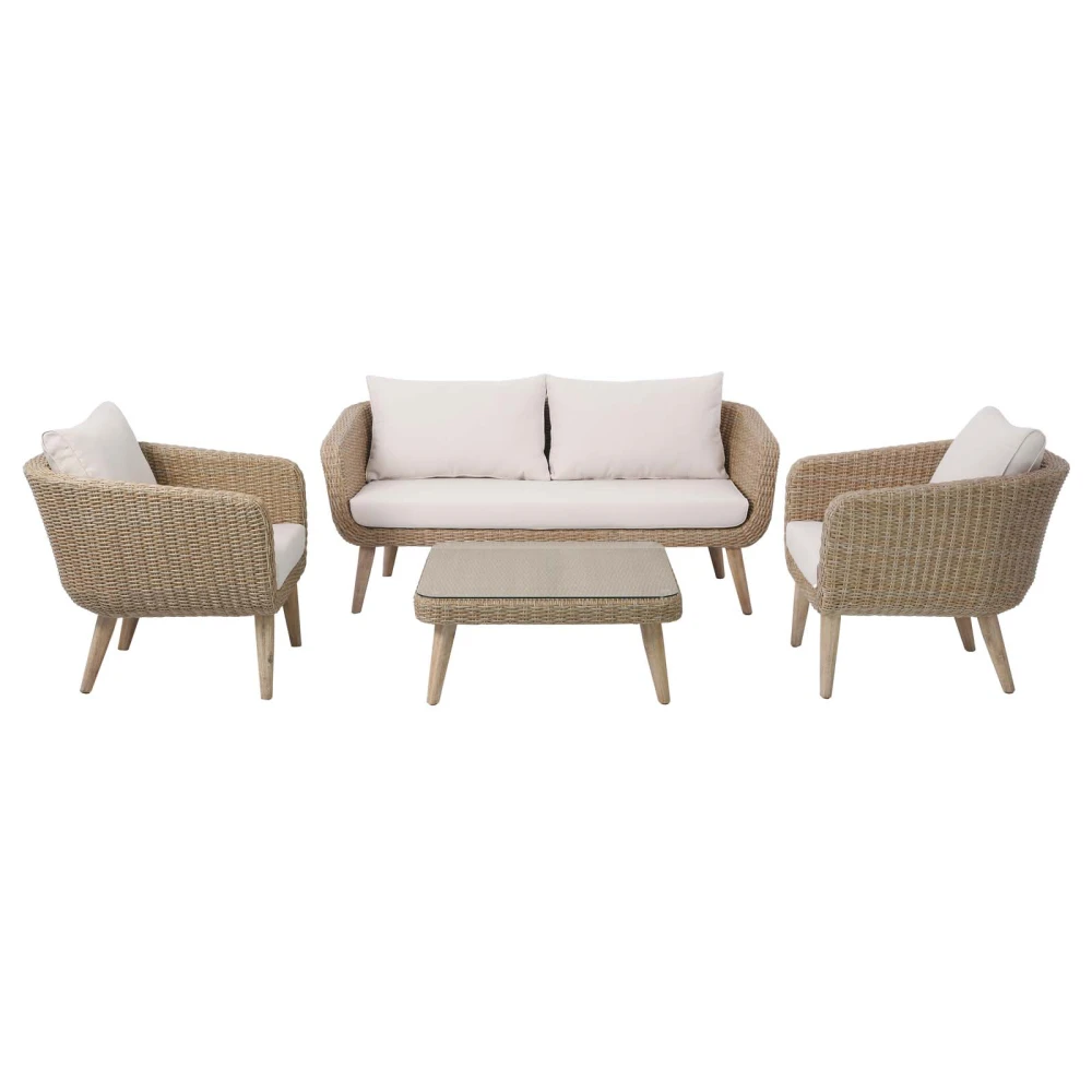 SET DE LIVING RATTAN-SINTETICO-Y-ACERO NATURAL-BEIGE TOULOUSE (1+2+1)