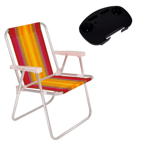 Set Silla Alta Pleg Aluminio 110 kg + Mesa Plast Divisiones Rojo/amarillo