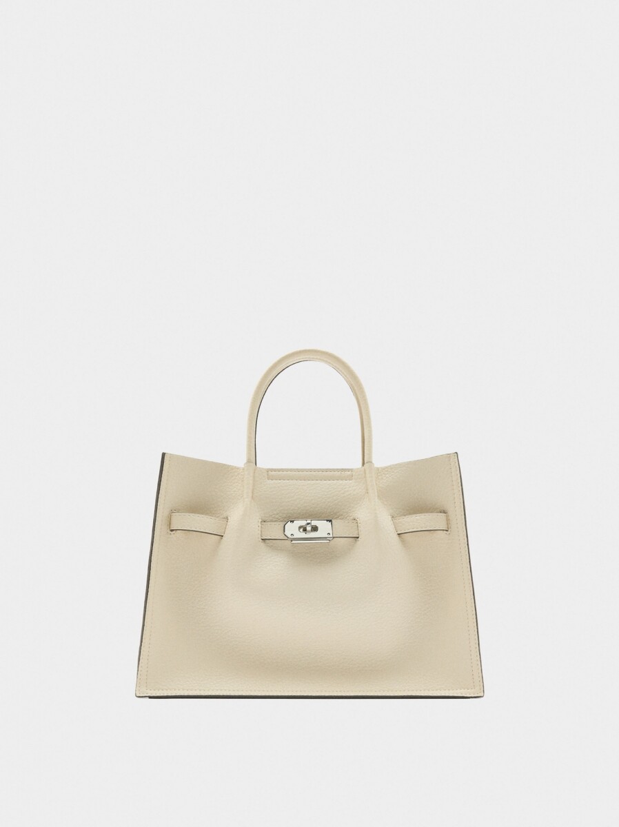 Bolso Tote Con Textura Y Detalle De Cinturón - crudo 