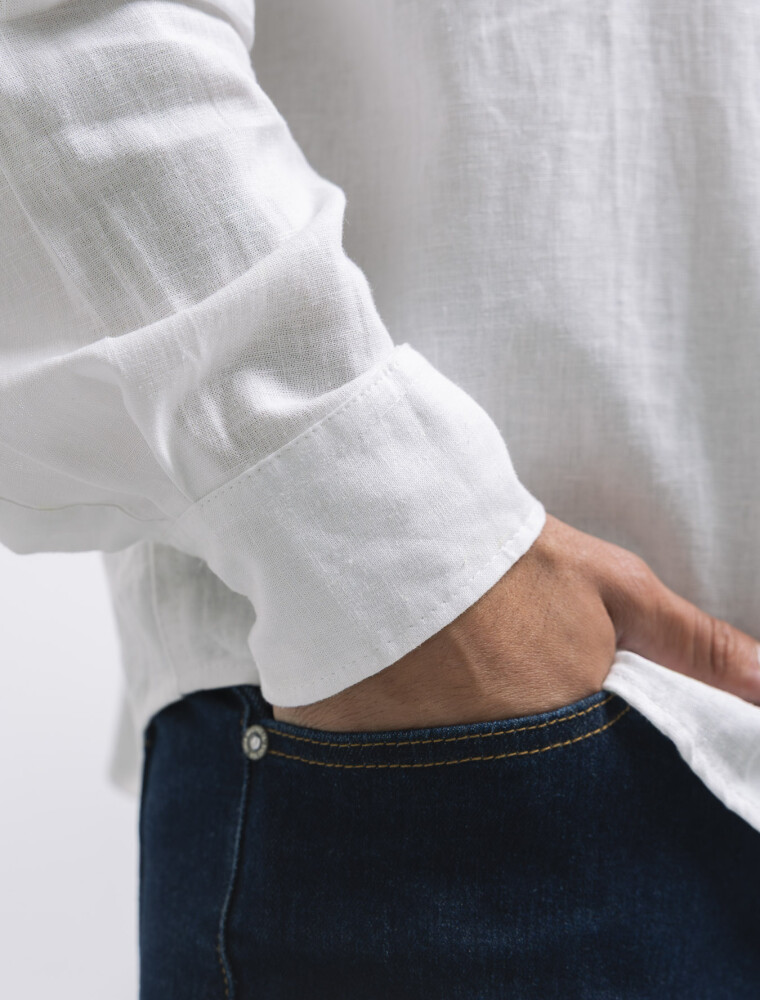 Camisa Lino Manga Larga Maui Blanco