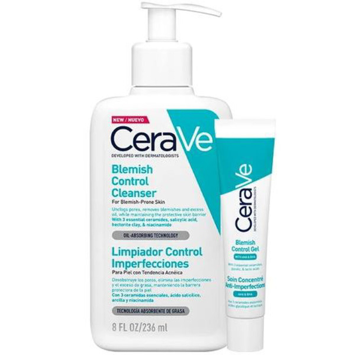CeraVe Gel Limpiador Control Imperfecciones + Gel Pack [236+40ml] – Limpieza Facial y Prevención de Brotes 
