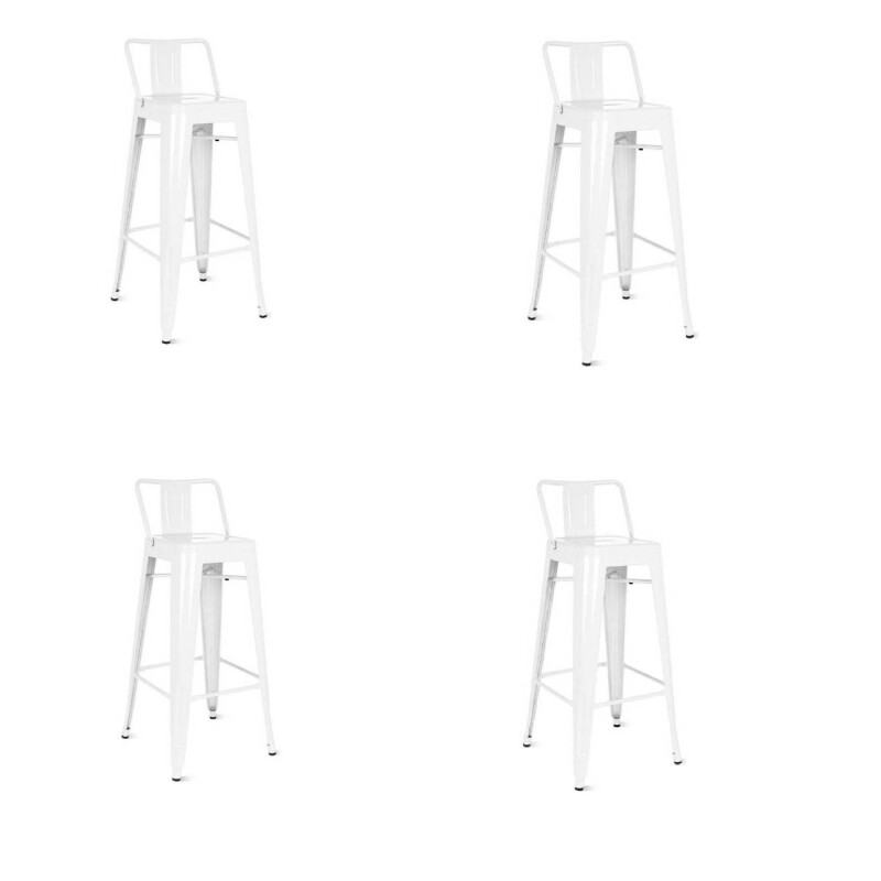 Taburete Tolix Pack 4 unidades En Metal Con Respaldo Blanco