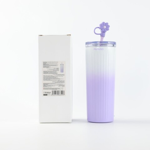 VASO TÉRMICO FLORAL ACANALADO CON SORBETE (500 ML / VIOLETA) VASO TÉRMICO FLORAL ACANALADO CON SORBETE (500 ML / VIOLETA)