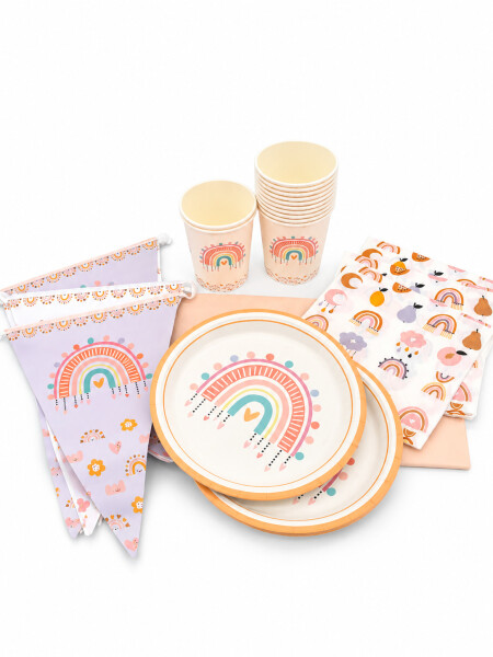PARTY SET ARCOIRIS COMPLETO 38 PCS BEIGE