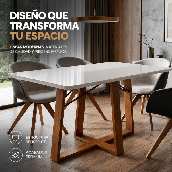 Mesa Comedor ComboHome Elma 120x80Cm Reforzada Madera Vidrio Blanco 1