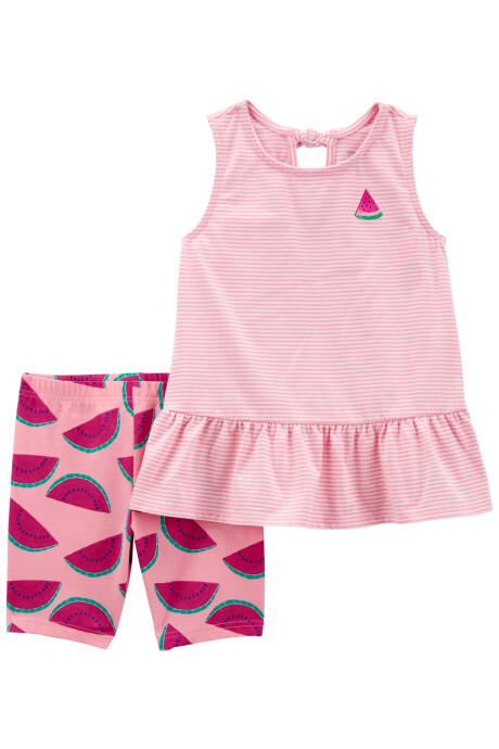 Set dos piezas de algodón, short ciclista y musculosa, diseño sandías Sin color