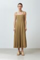 Vestido de lino bretel fino con cortes verde oliva