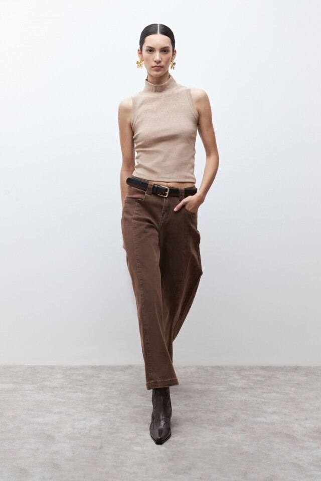 Top canalé tostado melange