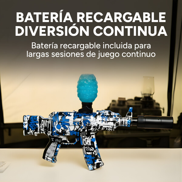 Pistola Hidrogel Ametralladora Luz Sonido Humo Recargable Color Azul
