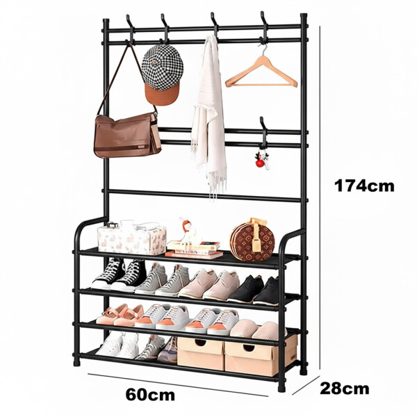 Perchero Organizador de Ropa y Zapatos Rack 6 Niveles Estantes y Ganchos IMBACK Color Negro Perchero Organizador de Ropa y Zapatos Rack 6 Niveles Estantes y Ganchos IMBACK Color Negro