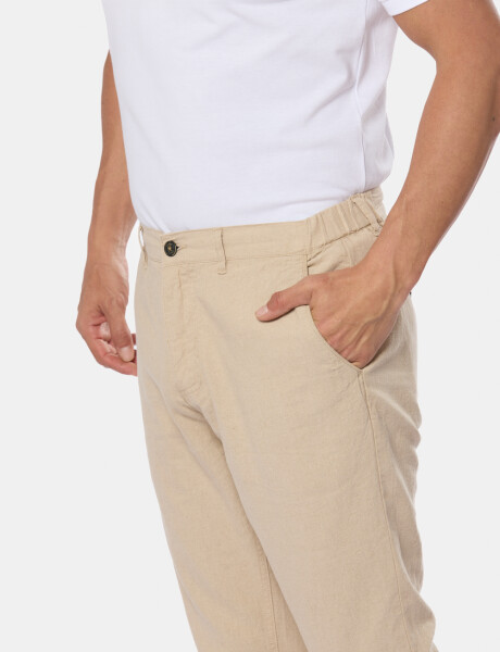 PANTALÓN DE LINO CON CINTURA ELASTIZADA Beige