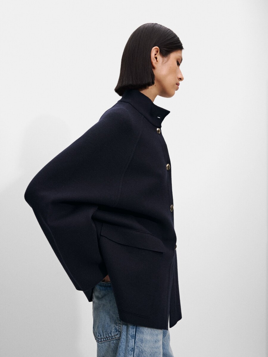 Poncho De Punto De Cuello Alto azul-marino