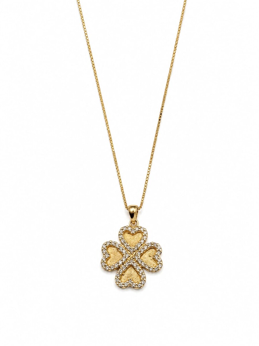 Cadena y colgante trébol con zirconias 