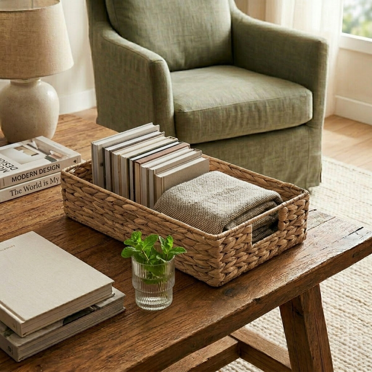 Bandeja cesto decorativo fibras seagrass 35x20x10 cm - NATURAL 