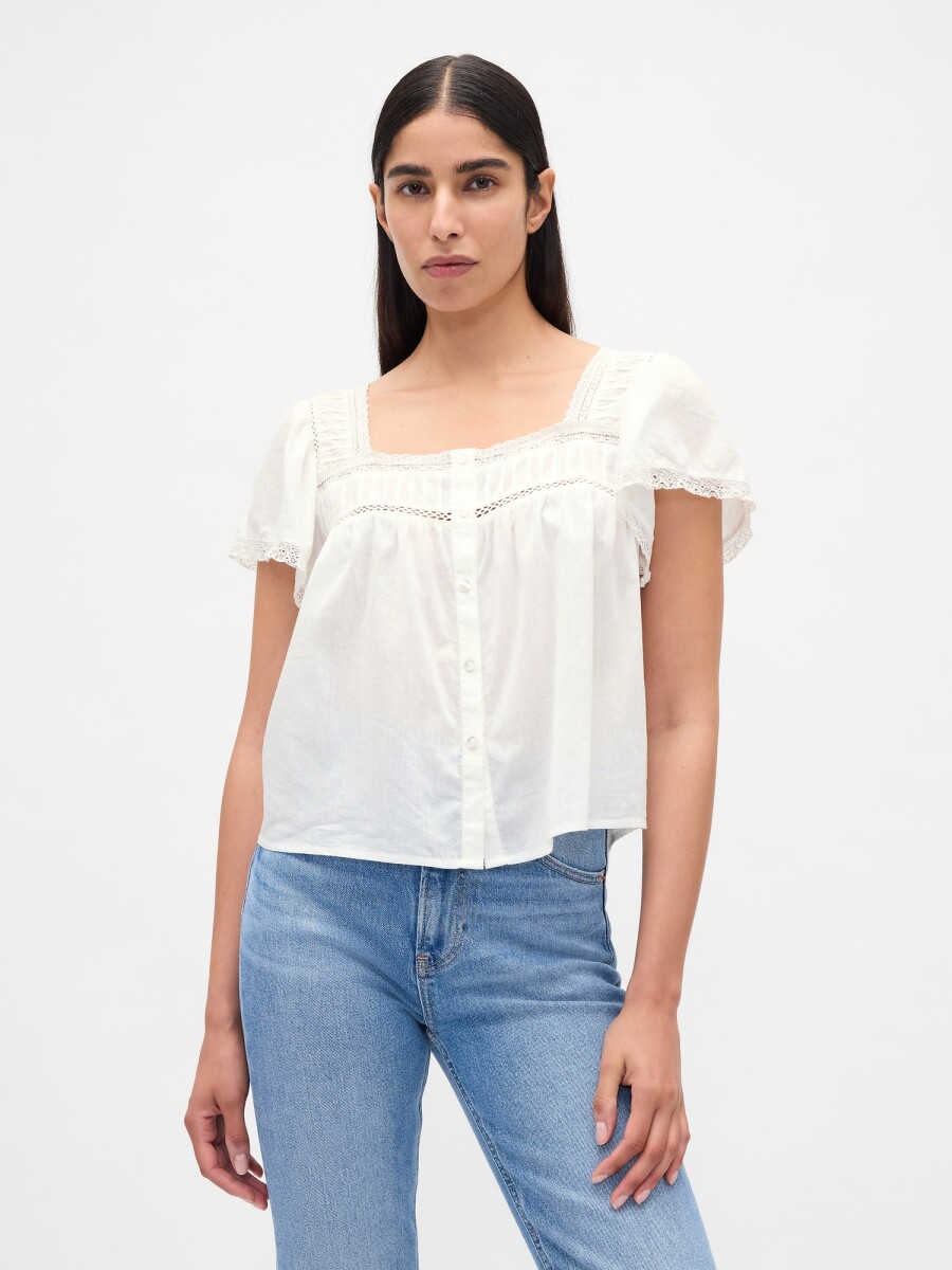 SS LACE INSERT BTN FRONT TOP - NEW OFF WHITE 